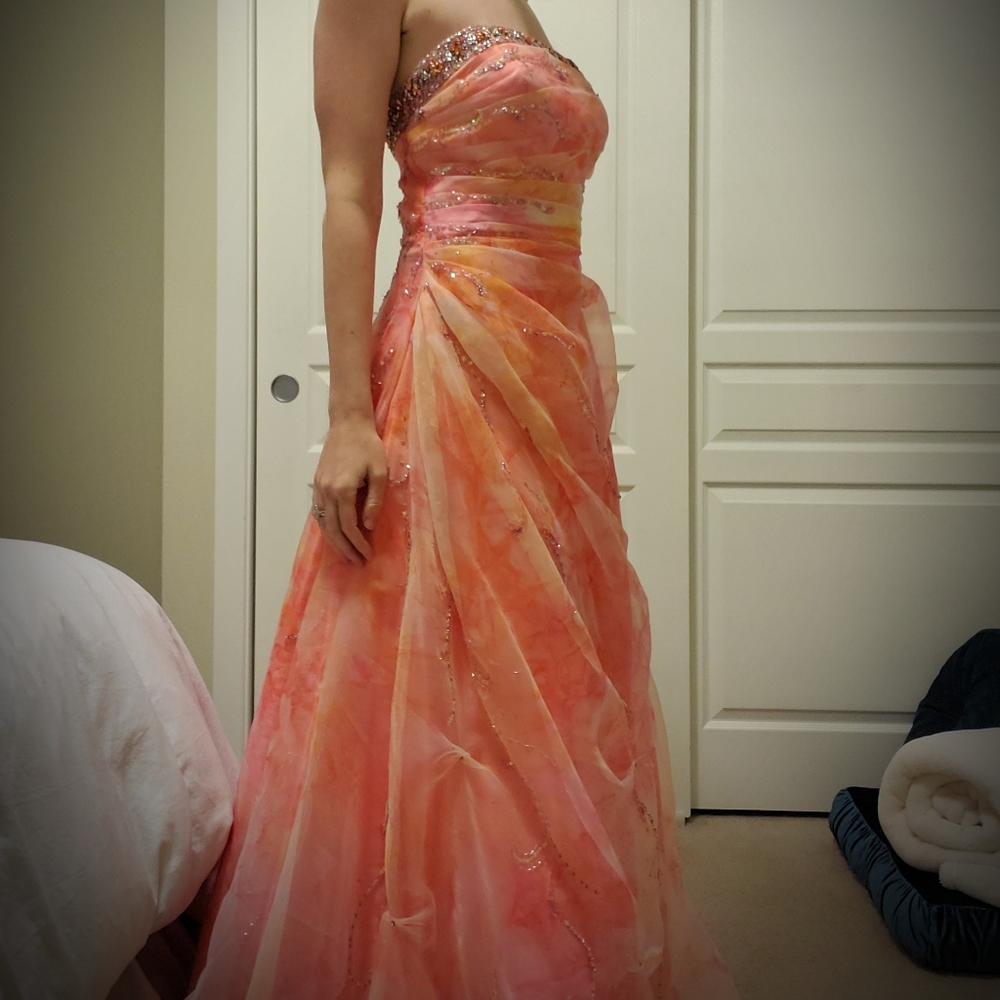 Orange/Pink Sequin Embroidered Formal Dress